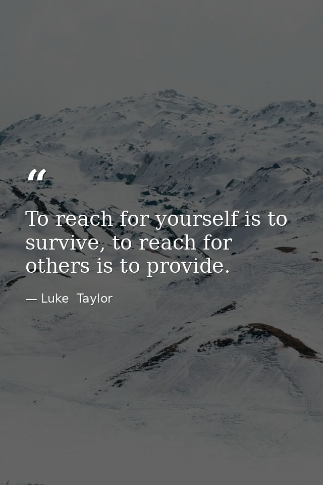 To reach for yourself is to survive, to reach for others is to provide. — Luke  Taylor