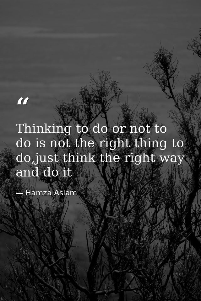 Thinking to do or not to do is not the right thing to do,just think the right way and do it — Hamza Aslam