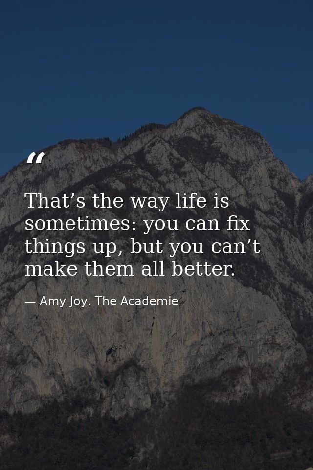 That’s the way life is sometimes: you can fix things up, but you can’t make them all better. — Amy Joy, The Academie