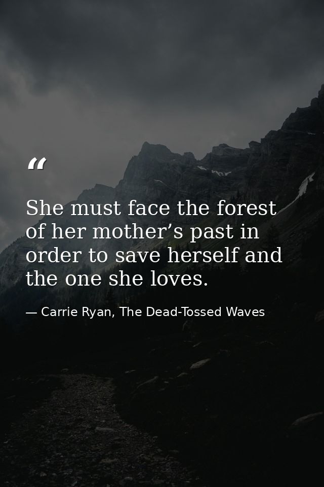 She must face the forest of her mother’s past in order to save herself and the one she loves. — Carrie Ryan, The Dead-Tossed Waves