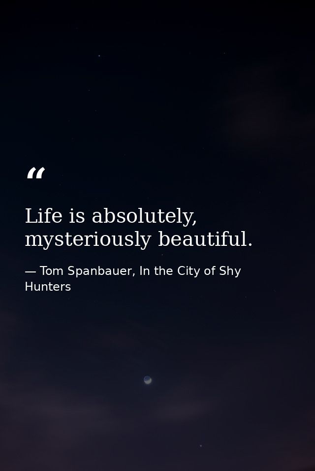 Life is absolutely, mysteriously beautiful. — Tom Spanbauer, In the City of Shy Hunters