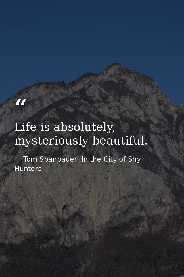 Life is absolutely, mysteriously beautiful. — Tom Spanbauer, In the City of Shy Hunters