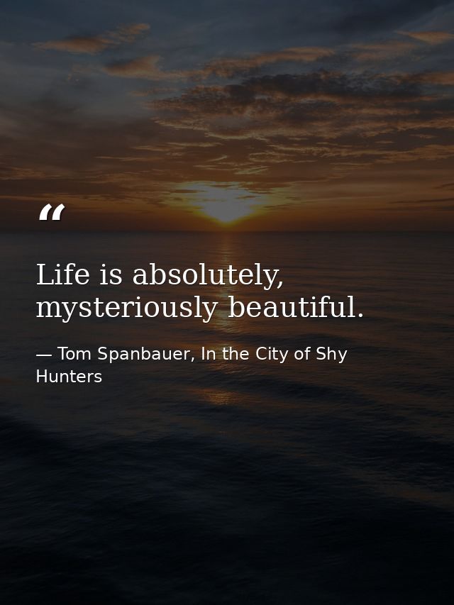 Life is absolutely, mysteriously beautiful. — Tom Spanbauer, In the City of Shy Hunters