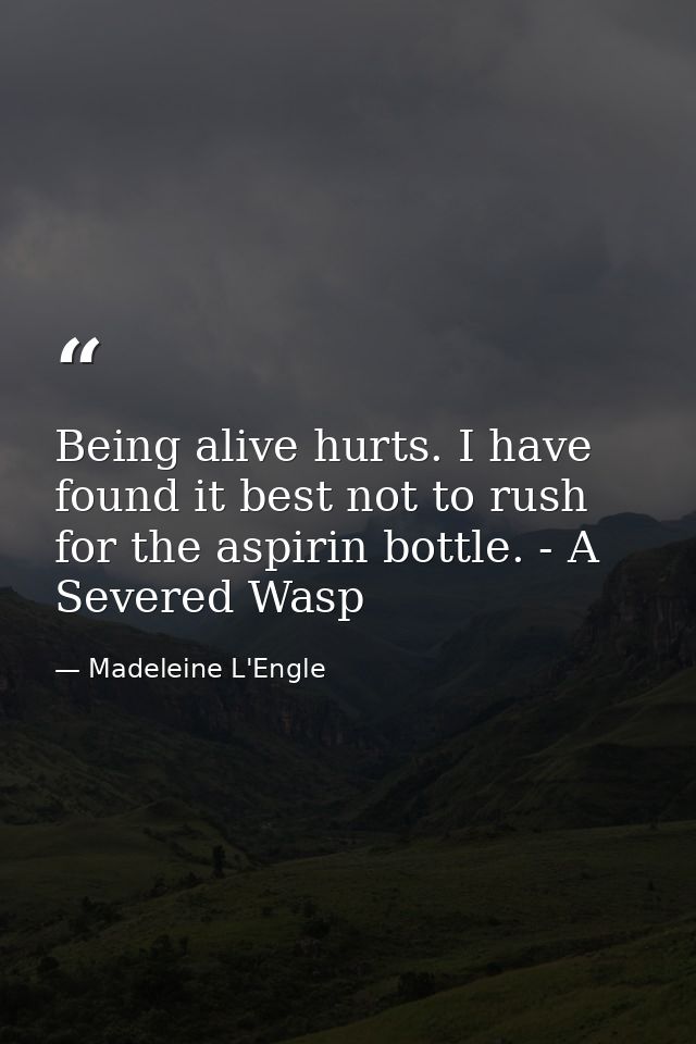 Being alive hurts. I have found it best not to rush for the aspirin bottle. - A Severed Wasp — Madeleine L'Engle