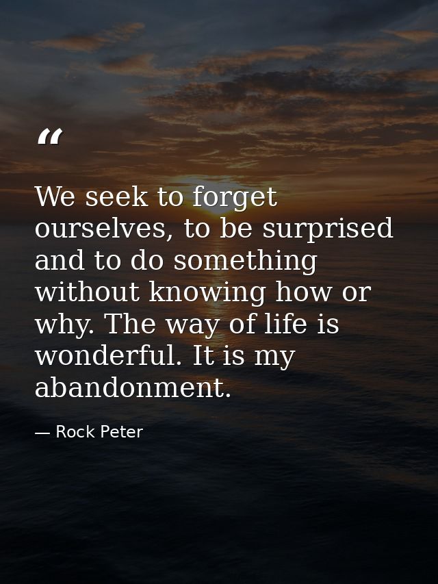 We seek to forget ourselves, to be surprised and to do something without knowing how or why. The way of life is wonderfu — Rock Peter