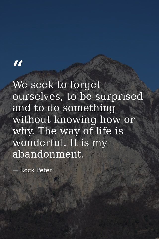 We seek to forget ourselves, to be surprised and to do something without knowing how or why. The way of life is wonderfu — Rock Peter
