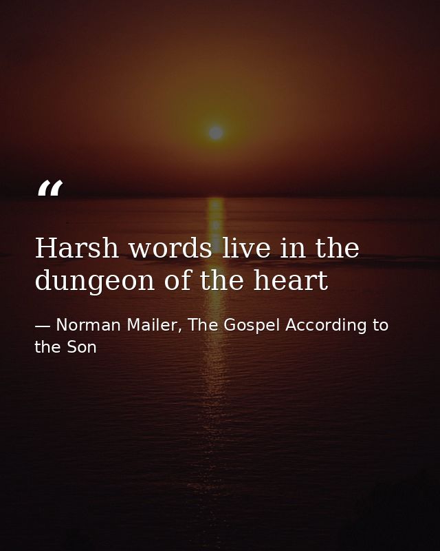 Harsh words live in the dungeon of the heart — Norman Mailer, The Gospel According to the Son