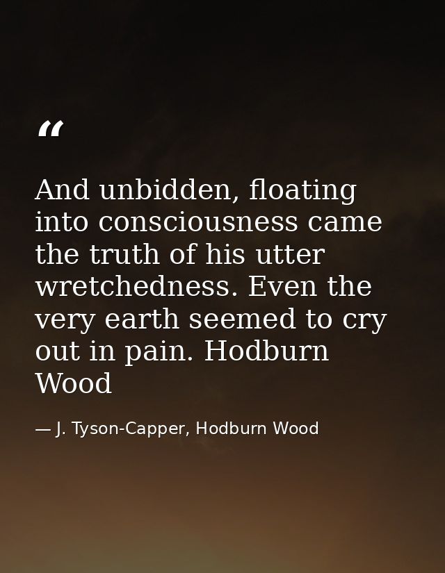 And unbidden, floating into consciousness came the truth of his utter wretchedness. Even the very earth seemed to cry ou — J. Tyson-Capper, Hodburn Wood