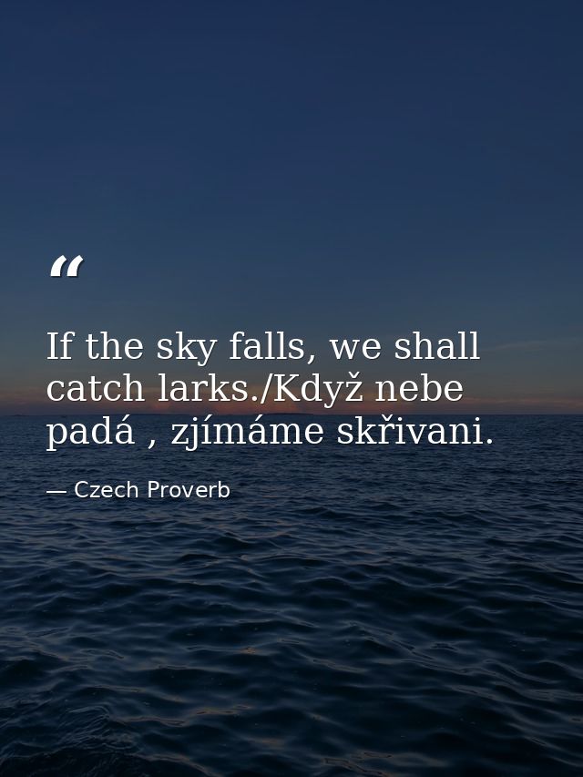 If the sky falls, we shall catch larks./Když nebe padá , zjímáme skřivani. — Czech Proverb