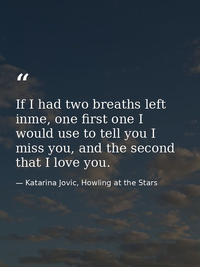 If I had two breaths left inme, one first one I would use to tell you I miss you, and the second that I love you. — Katarina Jovic, Howling at the Stars