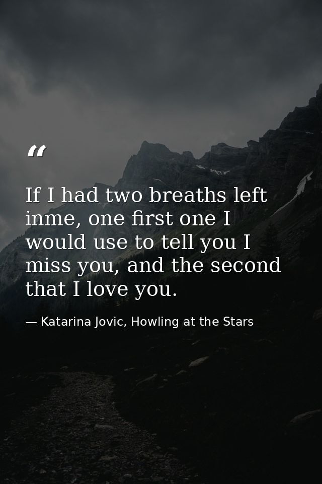 If I had two breaths left inme, one first one I would use to tell you I miss you, and the second that I love you. — Katarina Jovic, Howling at the Stars