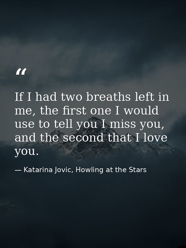 If I had two breaths left in me, the first one I would use to tell you I miss you, and the second that I love you. — Katarina Jovic, Howling at the Stars