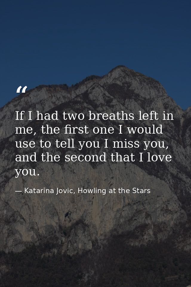 If I had two breaths left in me, the first one I would use to tell you I miss you, and the second that I love you. — Katarina Jovic, Howling at the Stars