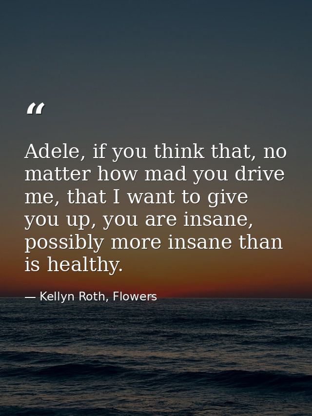 Adele, if you think that, no matter how mad you drive me, that I want to give you up, you are insane, possibly more insa — Kellyn Roth, Flowers