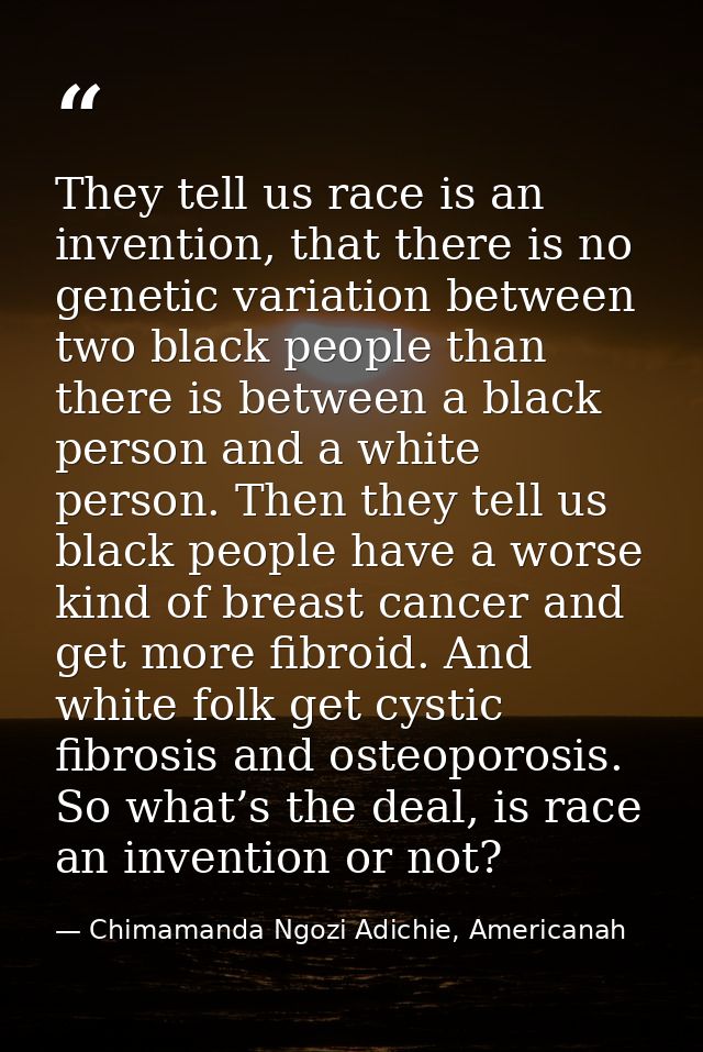 They tell us race is an invention, that there is no genetic variation between two black people than there is between a b — Chimamanda Ngozi Adichie, Americanah