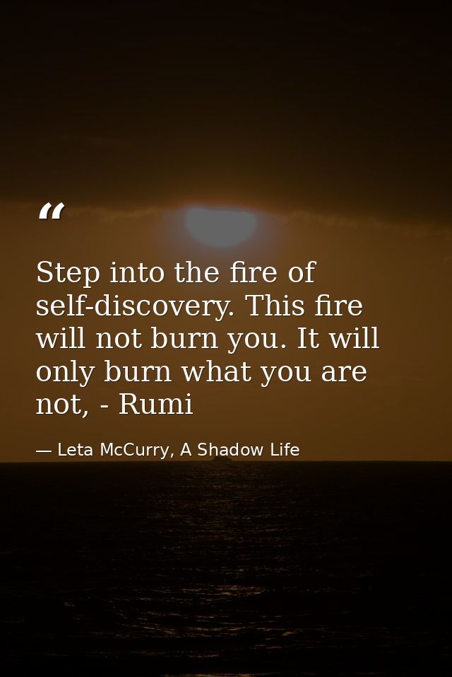 Step into the fire of self-discovery. This fire will not burn you. It will only burn what you are not, - Rumi — Leta McCurry, A Shadow Life