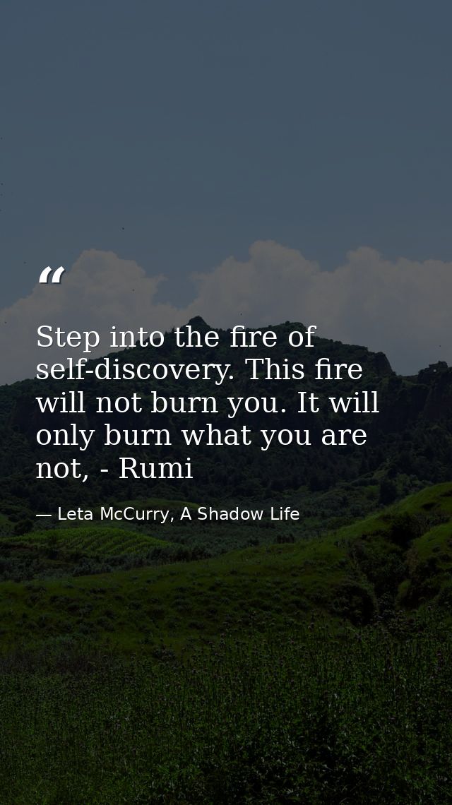 Step into the fire of self-discovery. This fire will not burn you. It will only burn what you are not, - Rumi — Leta McCurry, A Shadow Life
