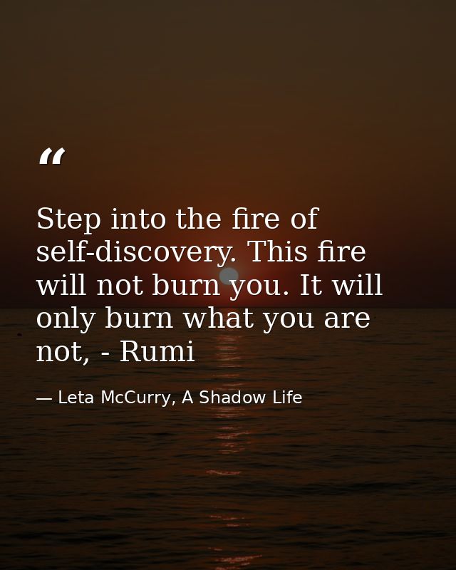 Step into the fire of self-discovery. This fire will not burn you. It will only burn what you are not, - Rumi — Leta McCurry, A Shadow Life