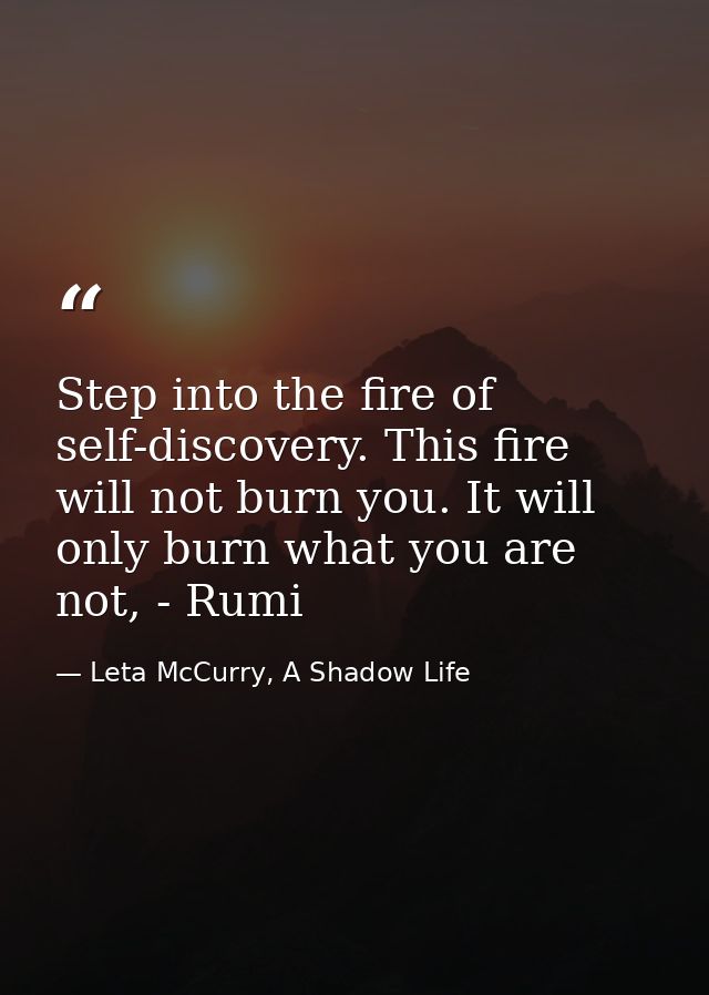 Step into the fire of self-discovery. This fire will not burn you. It will only burn what you are not, - Rumi — Leta McCurry, A Shadow Life