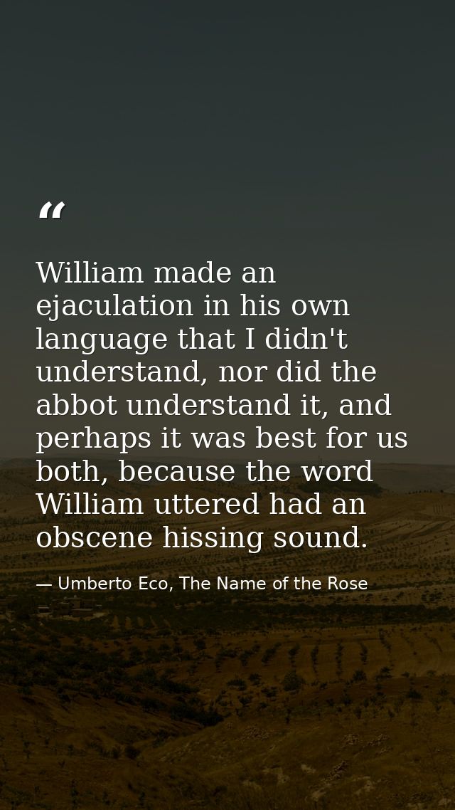 William made an ejaculation in his own language that I didn't understand, nor did the abbot understand it, and perhaps i — Umberto Eco, The Name of the Rose