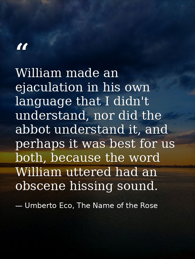 William made an ejaculation in his own language that I didn't understand, nor did the abbot understand it, and perhaps i — Umberto Eco, The Name of the Rose