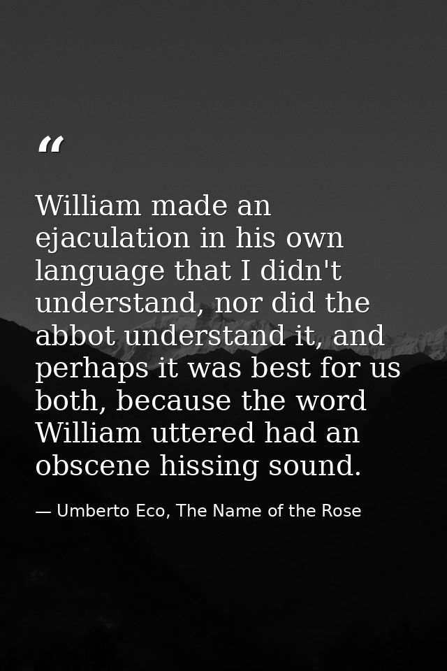 William made an ejaculation in his own language that I didn't understand, nor did the abbot understand it, and perhaps i — Umberto Eco, The Name of the Rose