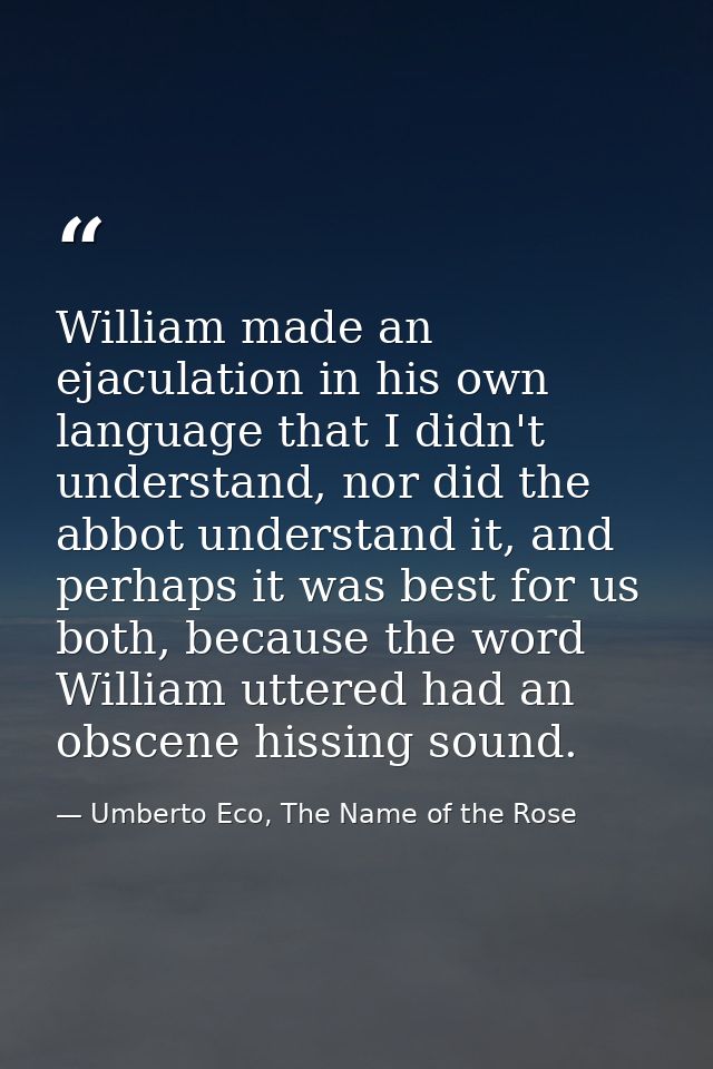 William made an ejaculation in his own language that I didn't understand, nor did the abbot understand it, and perhaps i — Umberto Eco, The Name of the Rose