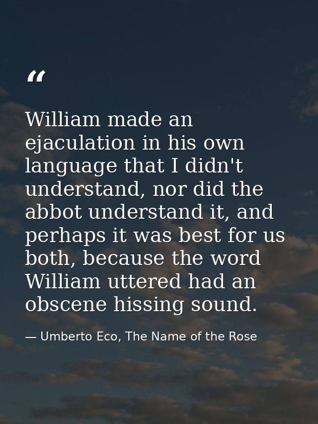 William made an ejaculation in his own language that I didn't understand, nor did the abbot understand it, and perhaps i — Umberto Eco, The Name of the Rose
