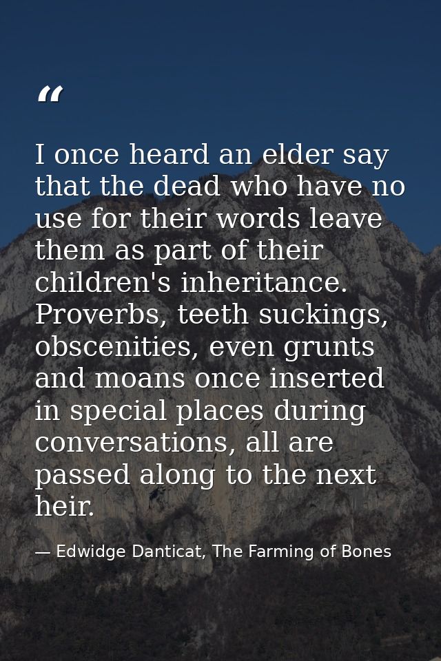 I once heard an elder say that the dead who have no use for their words leave them as part of their children's inheritan — Edwidge Danticat, The Farming of Bones