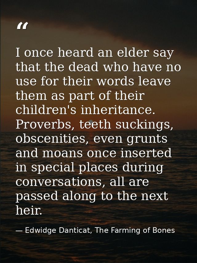 I once heard an elder say that the dead who have no use for their words leave them as part of their children's inheritan — Edwidge Danticat, The Farming of Bones