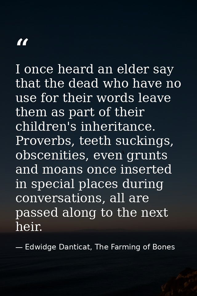 I once heard an elder say that the dead who have no use for their words leave them as part of their children's inheritan — Edwidge Danticat, The Farming of Bones