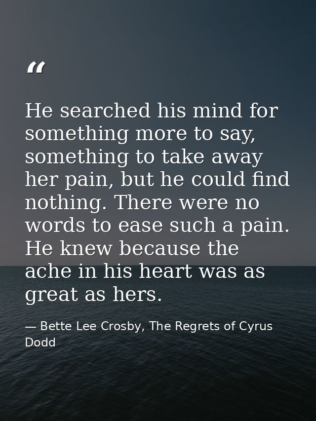 He searched his mind for something more to say, something to take away her pain, but he could find nothing. There were n — Bette Lee Crosby, The Regrets of Cyrus Dodd