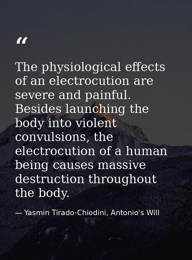 The physiological effects of an electrocution are severe and painful. Besides launching the body into violent convulsion — Yasmin Tirado-Chiodini, Antonio's Will