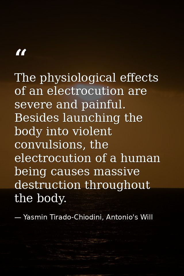 The physiological effects of an electrocution are severe and painful. Besides launching the body into violent convulsion — Yasmin Tirado-Chiodini, Antonio's Will