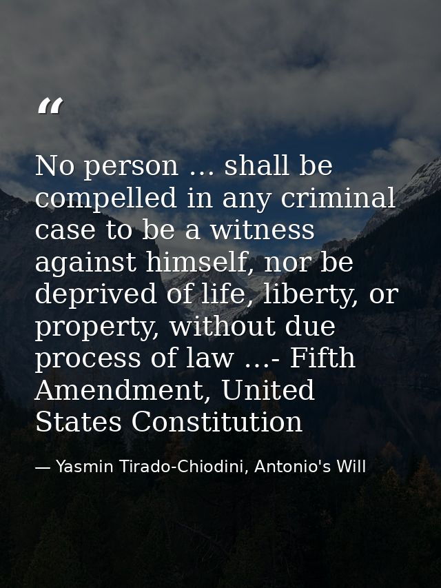 No person … shall be compelled in any criminal case to be a witness against himself, nor be deprived of life, liberty, o — Yasmin Tirado-Chiodini, Antonio's Will