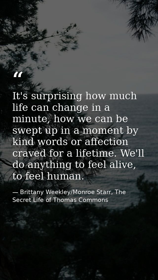 It's surprising how much life can change in a minute, how we can be swept up in a moment by kind words or affection crav — Brittany Weekley/Monroe Starr, The Secret Life of Thomas Commons
