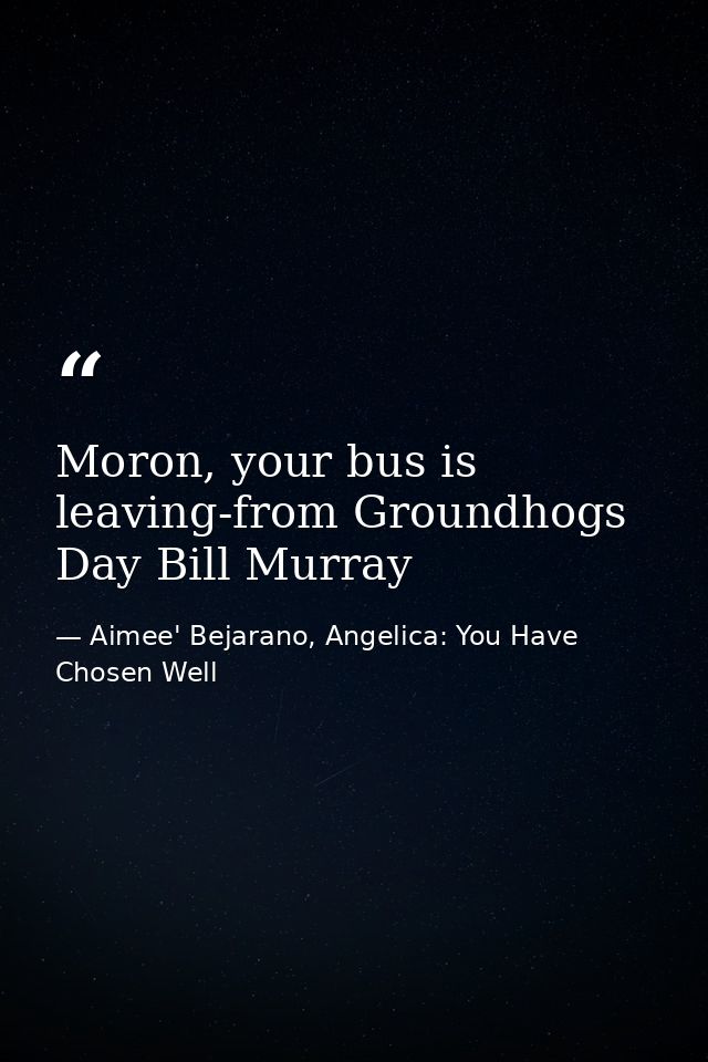 Moron, your bus is leaving-from Groundhogs Day Bill Murray — Aimee' Bejarano, Angelica: You Have Chosen Well