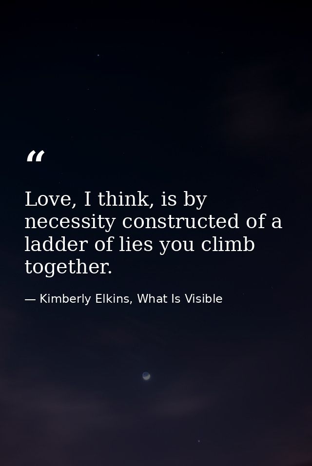 Love, I think, is by necessity constructed of a ladder of lies you climb together. — Kimberly Elkins, What Is Visible