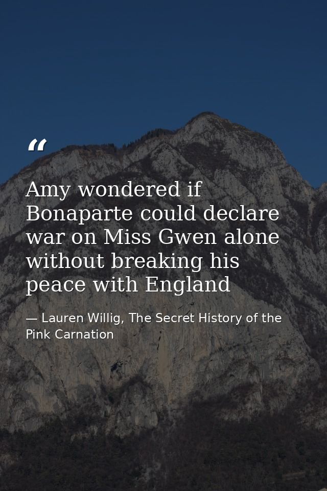 Amy wondered if Bonaparte could declare war on Miss Gwen alone without breaking his peace with England — Lauren Willig, The Secret History of the Pink Carnation