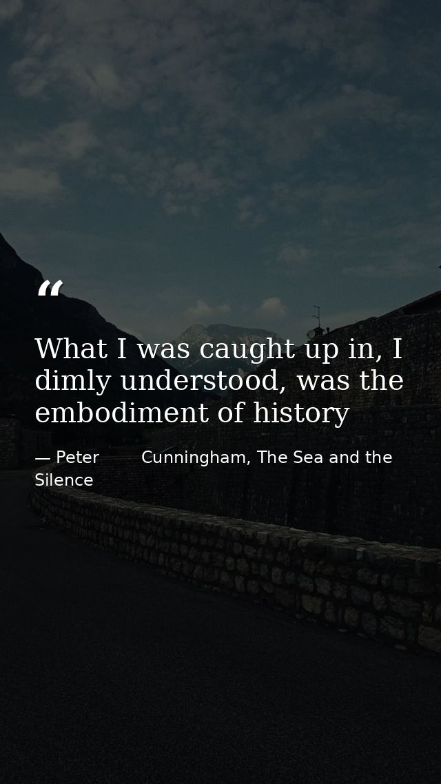 What I was caught up in, I dimly understood, was the embodiment of history — Peter        Cunningham, The Sea and the Silence