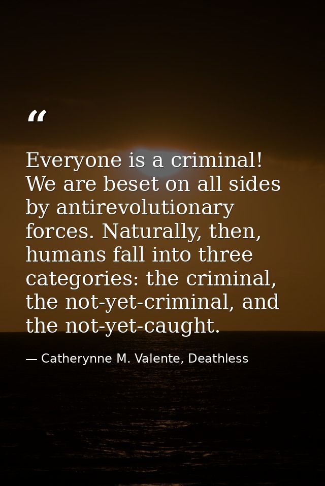 Everyone is a criminal! We are beset on all sides by antirevolutionary forces. Naturally, then, humans fall into three c — Catherynne M. Valente, Deathless