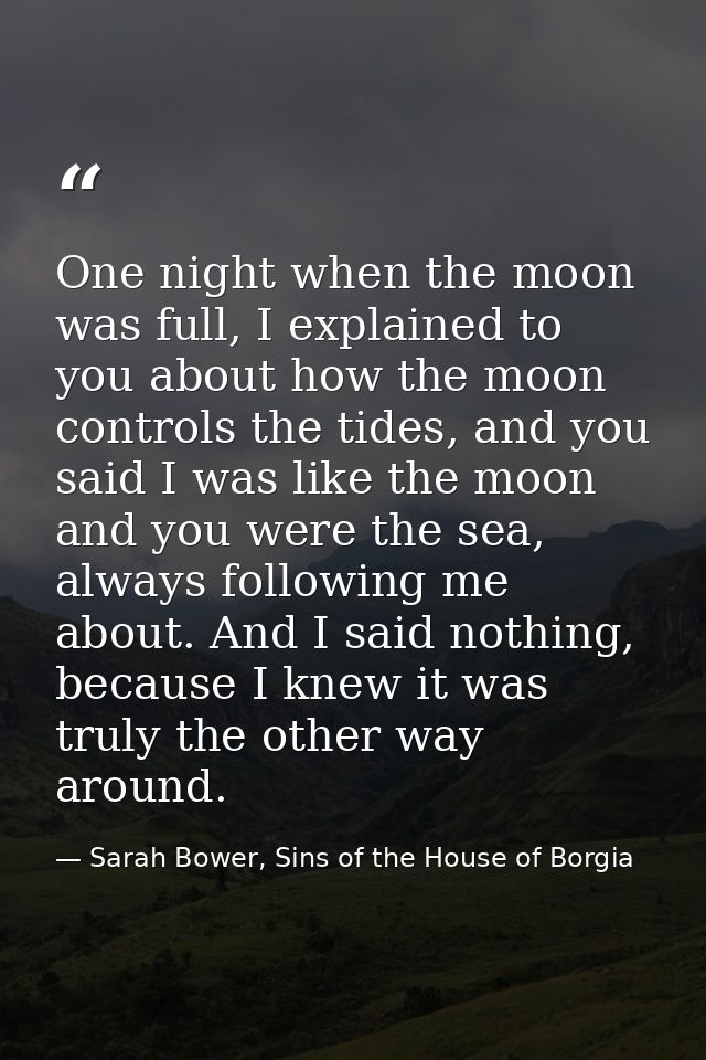 One night when the moon was full, I explained to you about how the moon controls the tides, and you said I was like the  — Sarah Bower, Sins of the House of Borgia