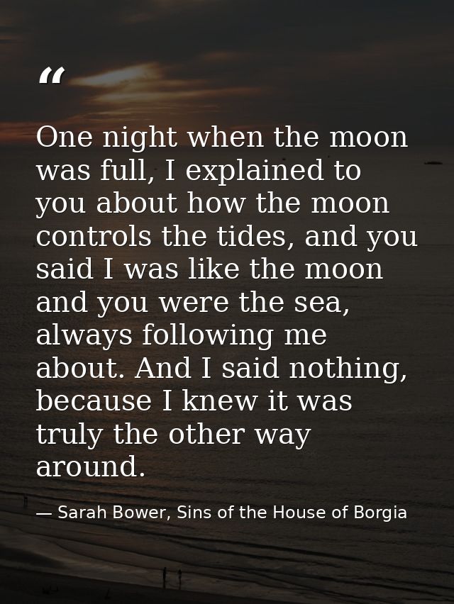 One night when the moon was full, I explained to you about how the moon controls the tides, and you said I was like the  — Sarah Bower, Sins of the House of Borgia