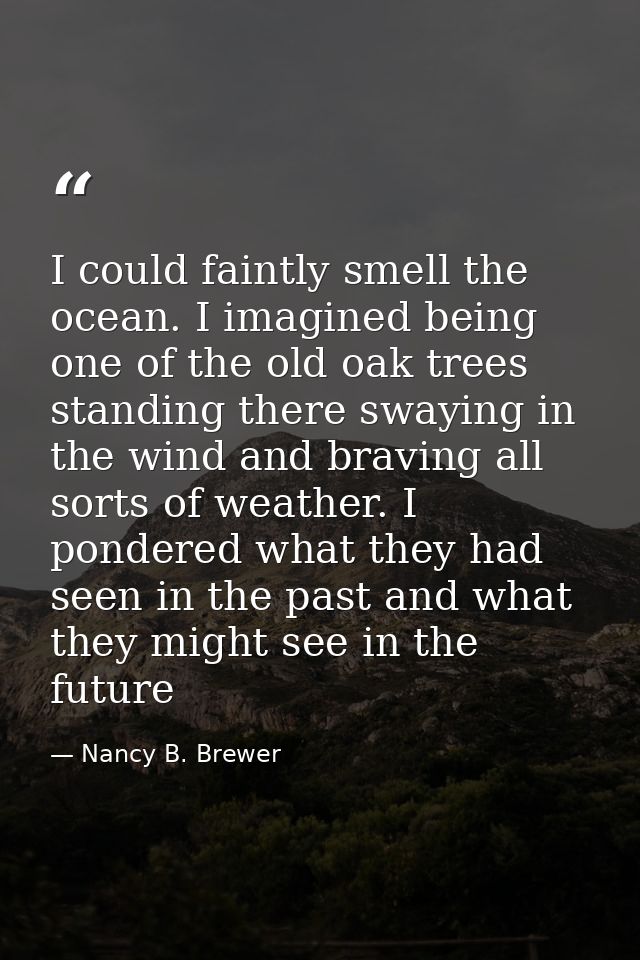 I could faintly smell the ocean. I imagined being one of the old oak trees standing there swaying in the wind and bravin — Nancy B. Brewer