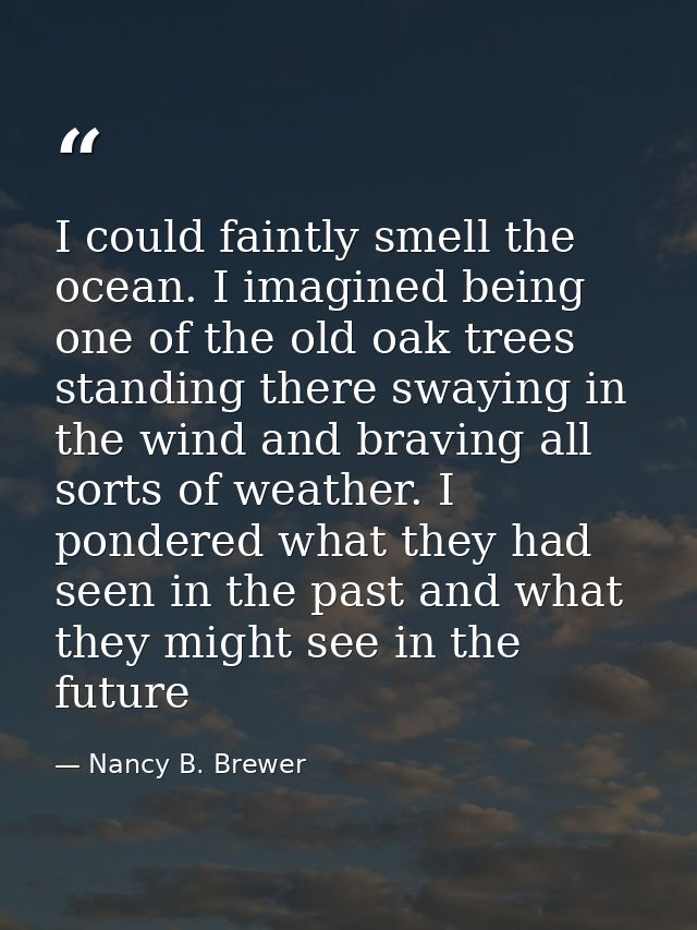 I could faintly smell the ocean. I imagined being one of the old oak trees standing there swaying in the wind and bravin — Nancy B. Brewer