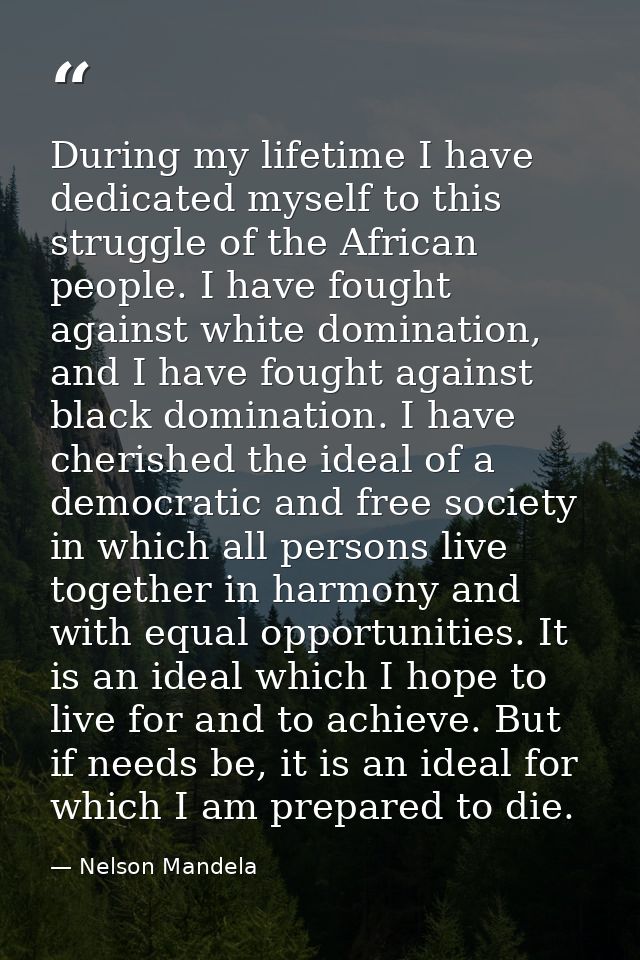 During my lifetime I have dedicated myself to this struggle of the African people. I have fought against white dominatio — Nelson Mandela