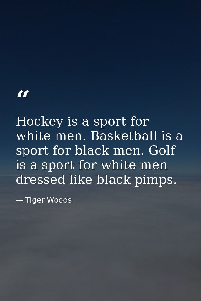 Hockey is a sport for white men. Basketball is a sport for black men. Golf is a sport for white men dressed like black p — Tiger Woods