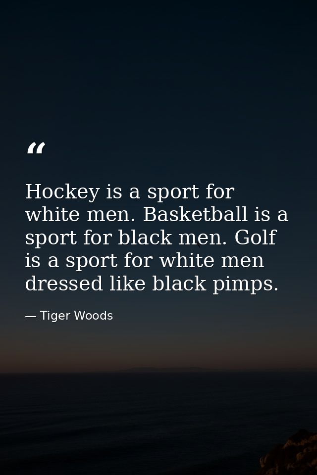 Hockey is a sport for white men. Basketball is a sport for black men. Golf is a sport for white men dressed like black p — Tiger Woods