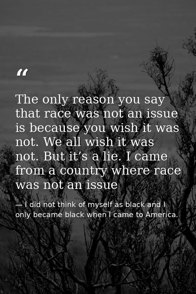 The only reason you say that race was not an issue is because you wish it was not. We all wish it was not. But it’s a li — I did not think of myself as black and I only became black when I came to America.