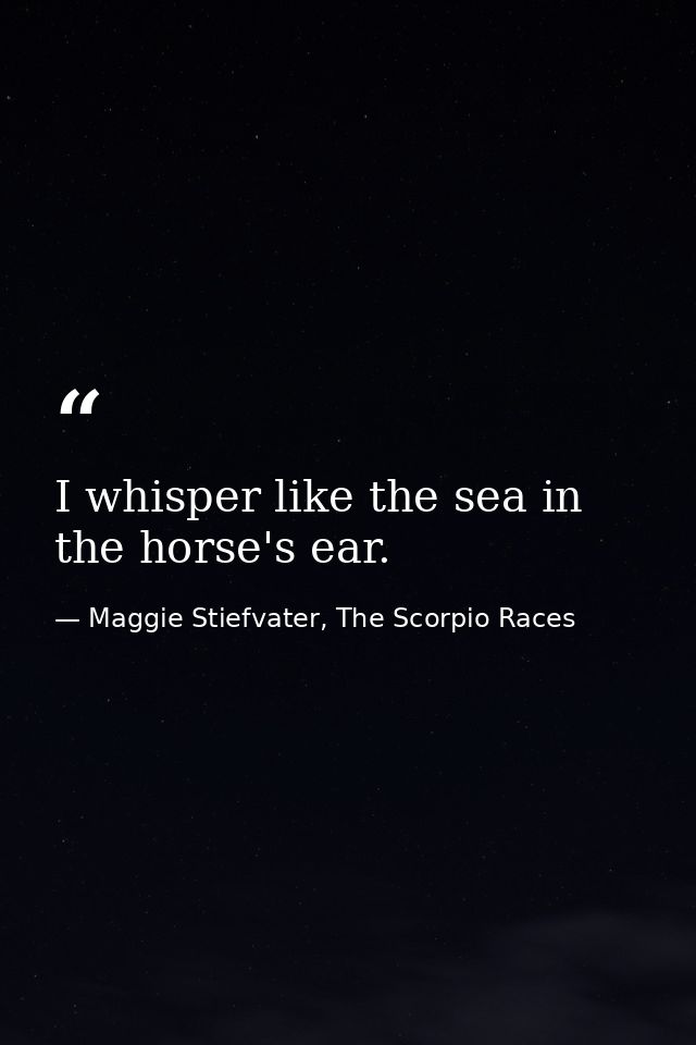 I whisper like the sea in the horse's ear. — Maggie Stiefvater, The Scorpio Races